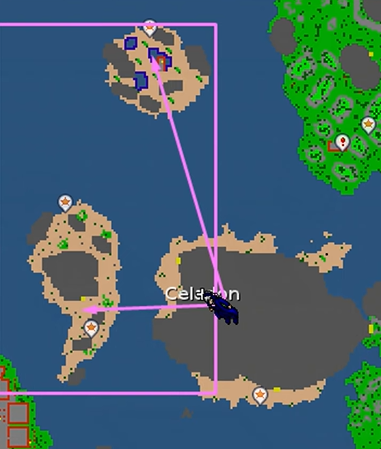 Celadon com as ilhas vizinhas destacadas