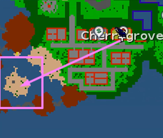 Cherrygrove com a ilha a oeste destacada