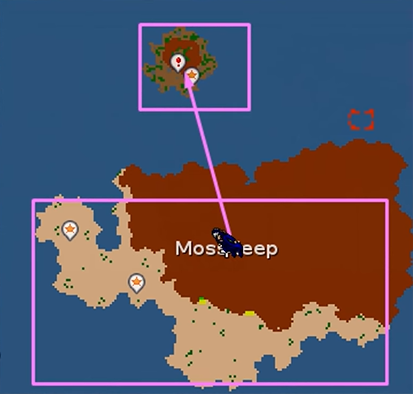 Mossdeep com a pequena ilha a noroeste destacada